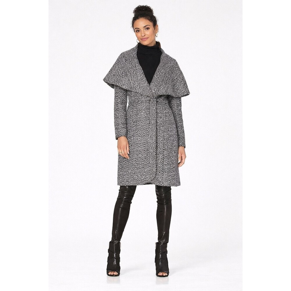 ZAC ZAC Posen Gray Herringbone Coat Size 6 Oversized Wool Blend Womens